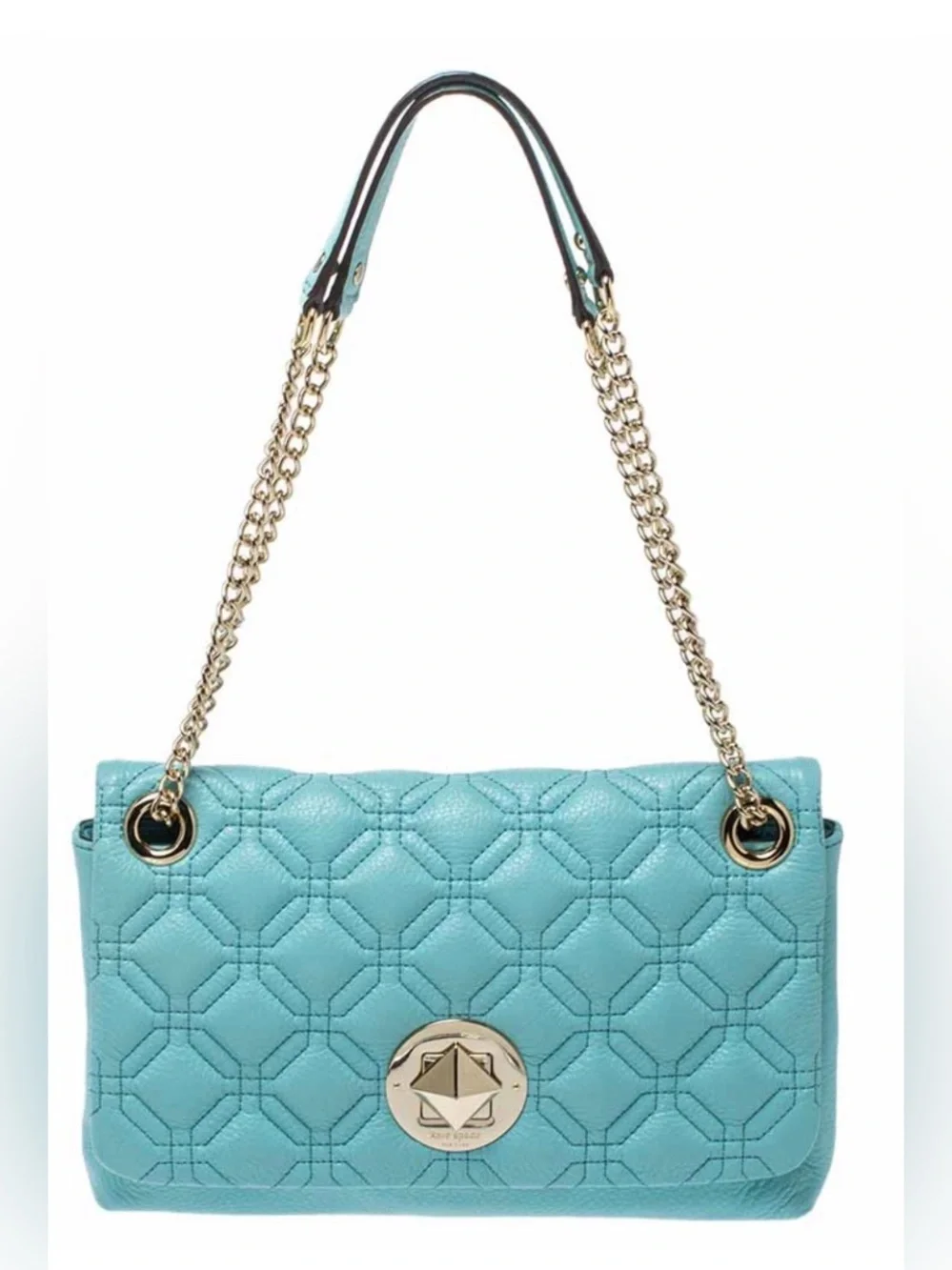 kate spade Leather Aqua🐟🐬🐋 Quilted Chain-Handle Shoulder Bag with Gold Hardware